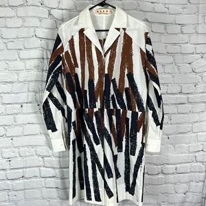 MARNI tunic shirt dress top blue white brown
